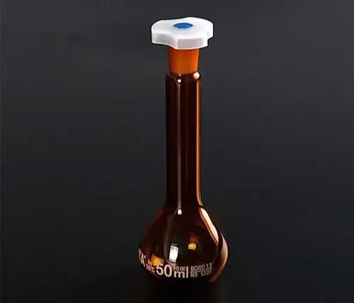 Volumetric Flask, Amber, Plastic Stopper ( Without Logo )